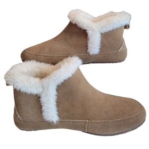 Lands' End Winter Ankle Boot Slip On Faux-Suede -Fur Flat Heel Slip On